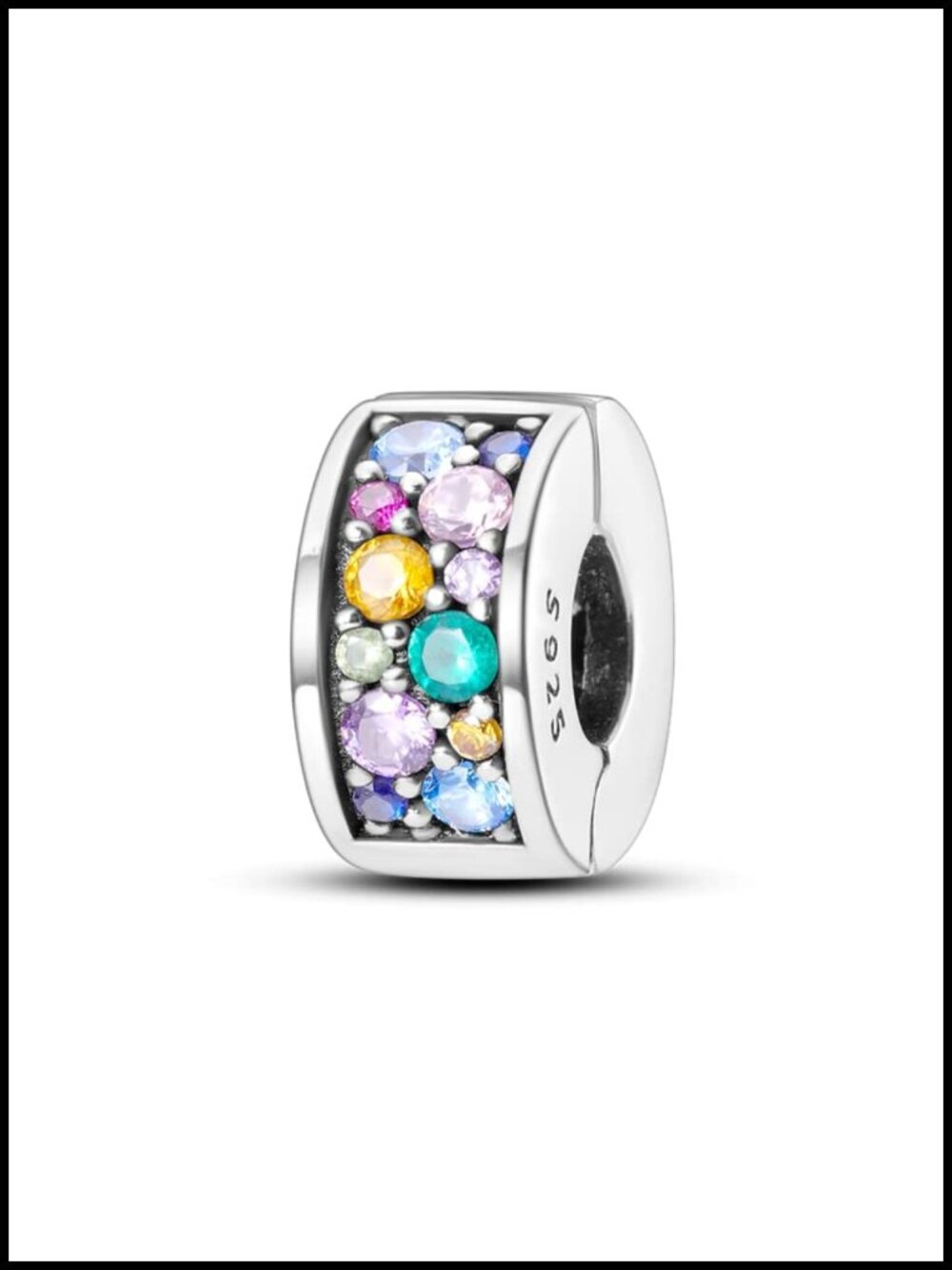 925 Sterling Silver Star Moon Pave Cubic Zirconia Clip Spacer Charm Bracelet